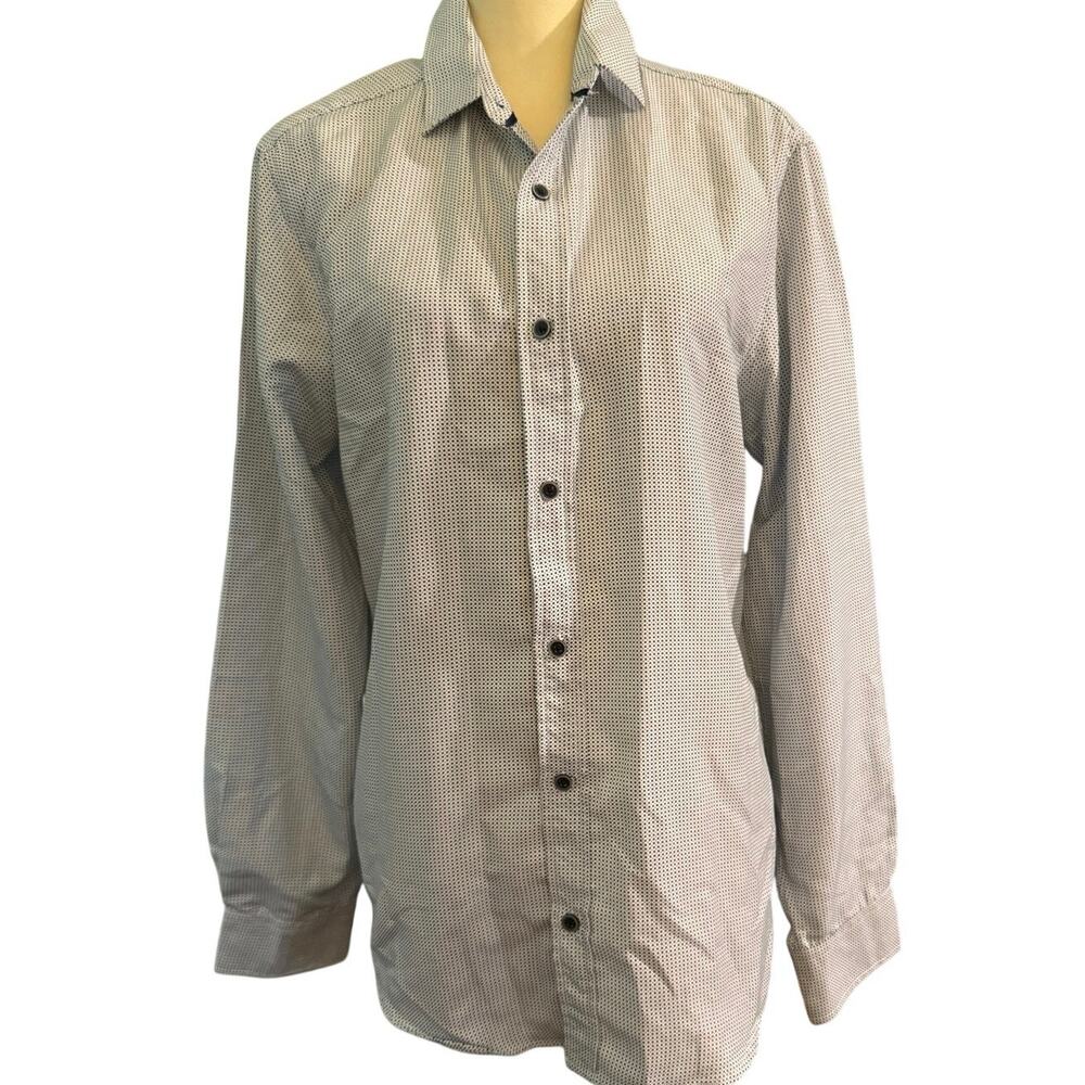 Julian & Mark White & Navy Micro Dot Button Front Dress Shirt, Medium, NWT